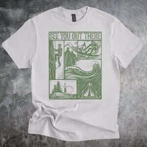 Outdoor Adventure Shirt Nature Sports Graphic Tee Tshirt Light Gray